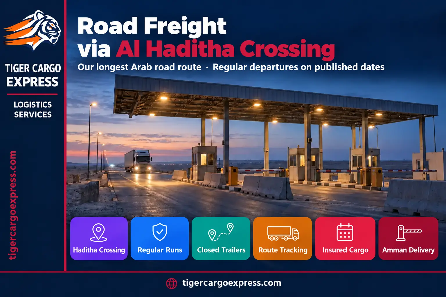 Road freight from Saudi Arabia to Jordan through the Al Haditha crossing
