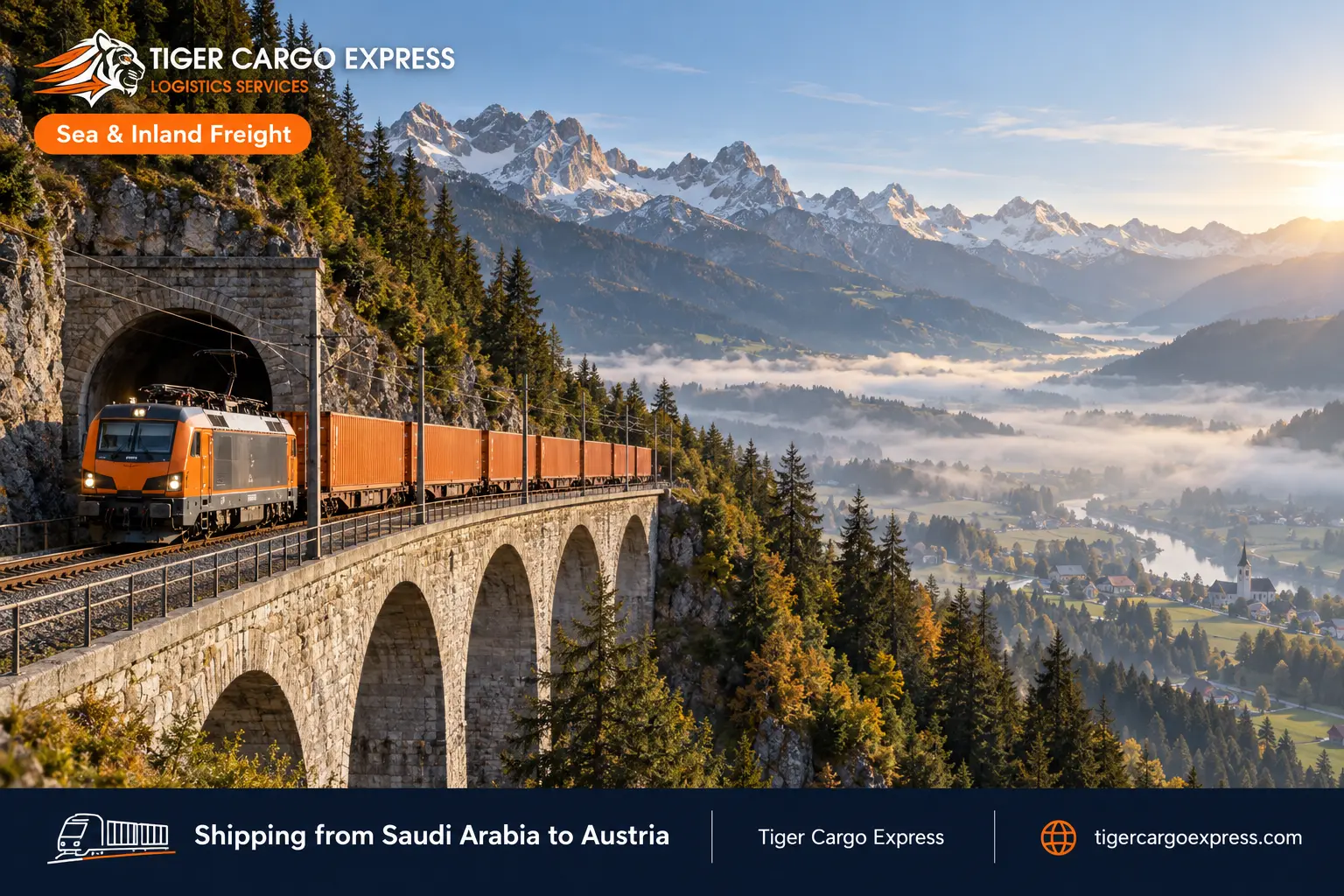 A container train emerging from an Alpine tunnel in Austria from the Adriatic ports