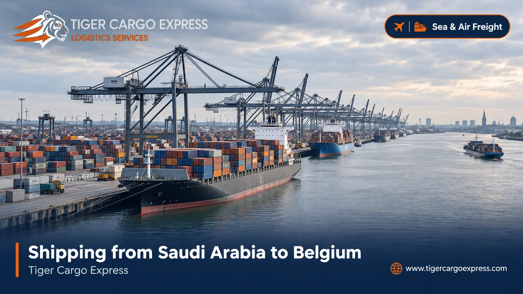 The sea route from Saudi Arabia to Belgium via Suez and the North Sea