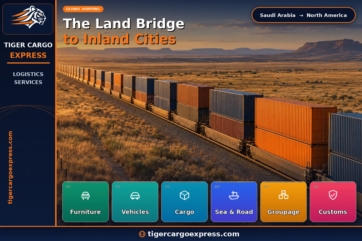 Sea freight to North America and inland rail transport across the land bridge