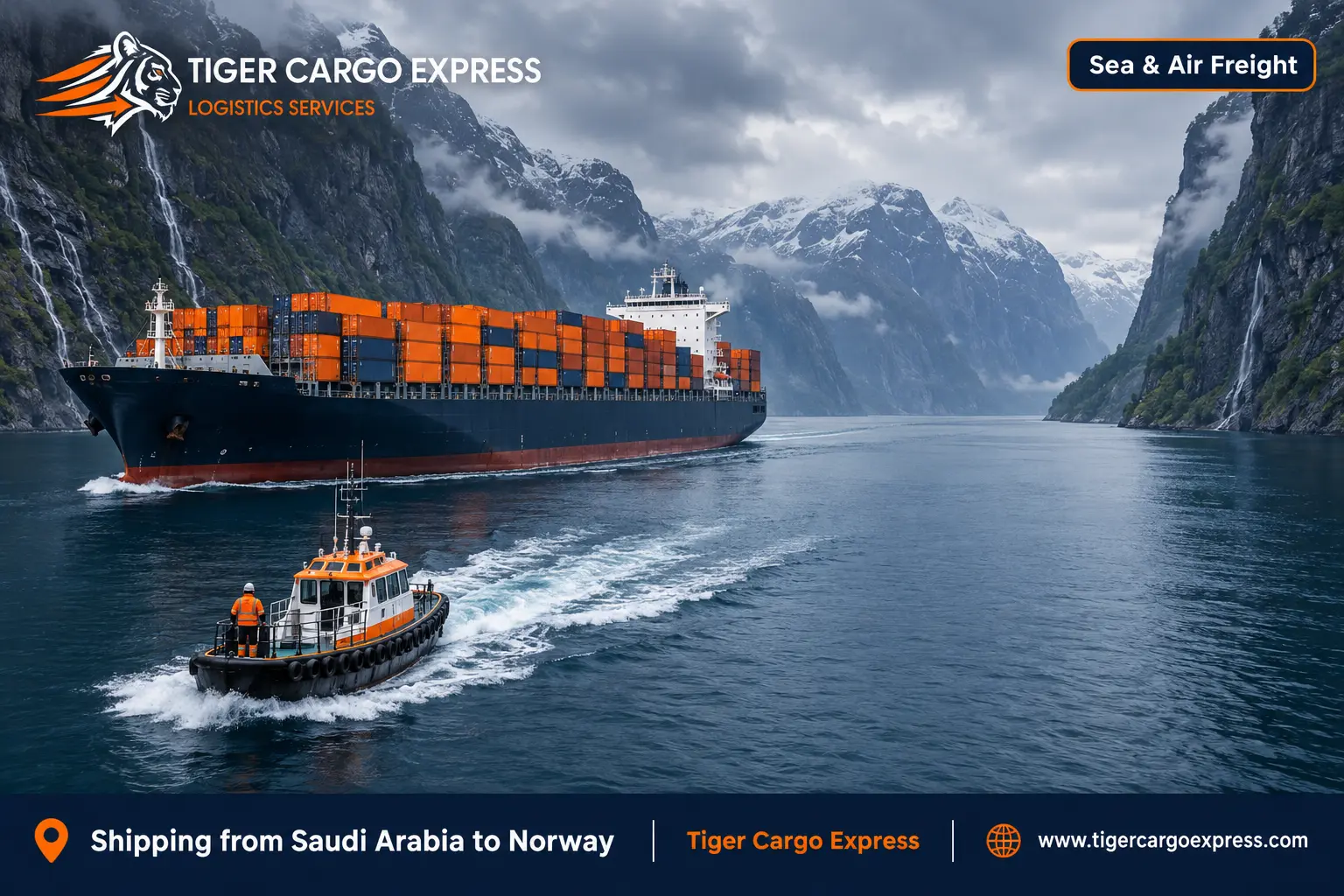 The sea route from Saudi Arabia to Norway via Suez, the Mediterranean and the North Sea
