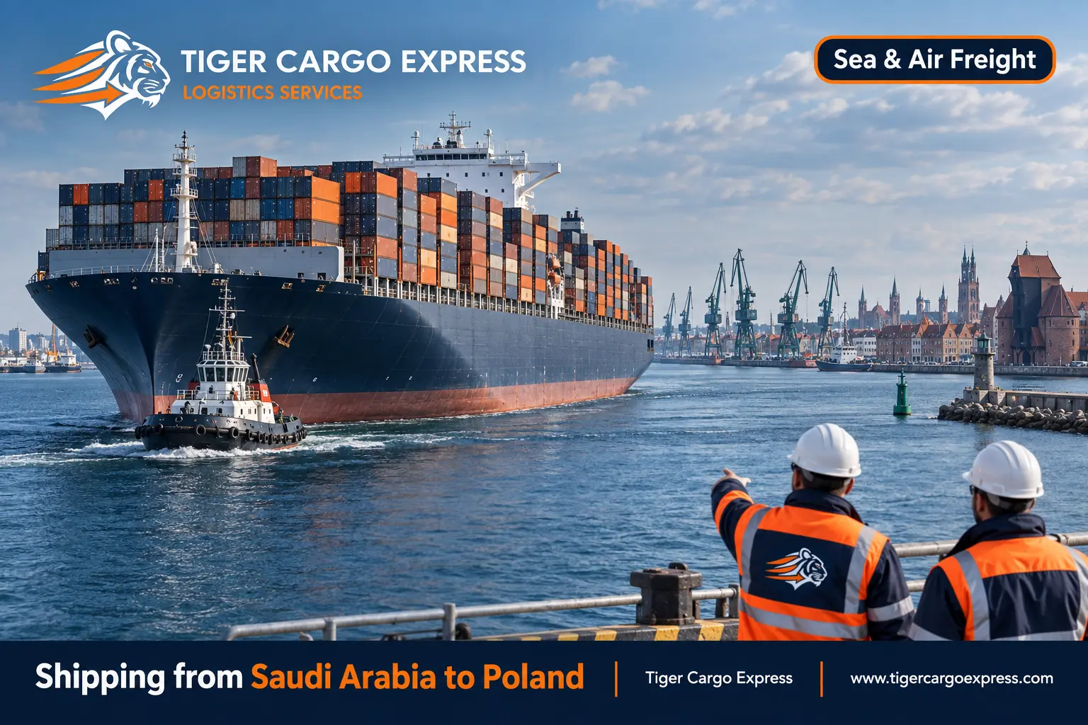 An ultra large container vessel arriving directly at the port of Gdansk from the Middle East