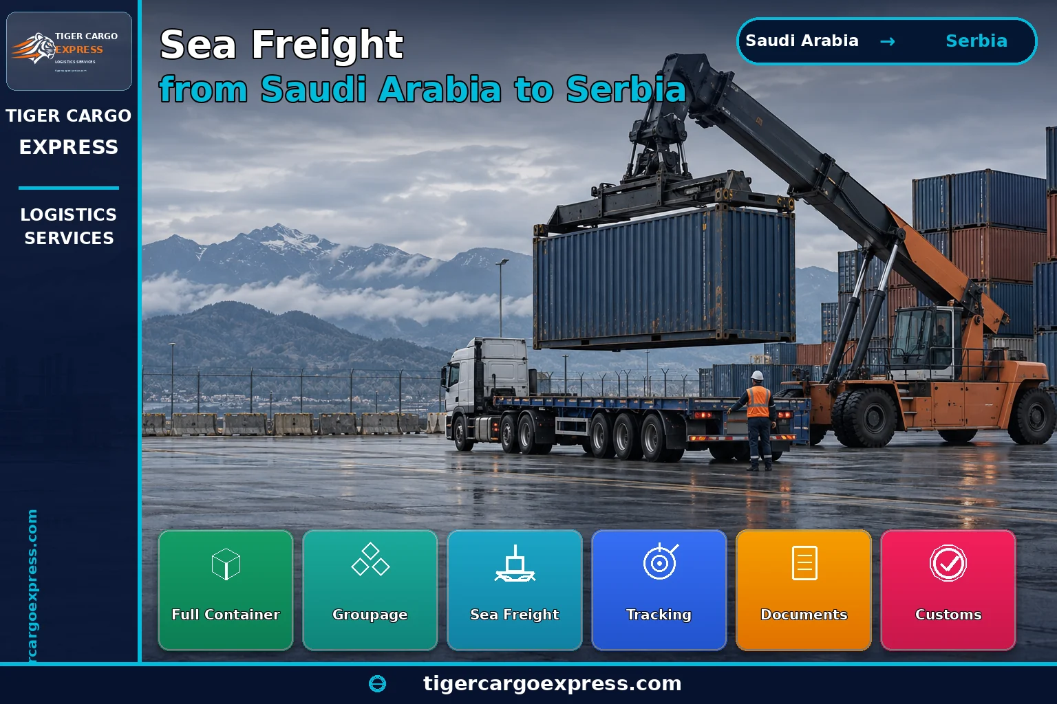 A shipment from Saudi Arabia to Serbia moving by road from a neighbouring country's port