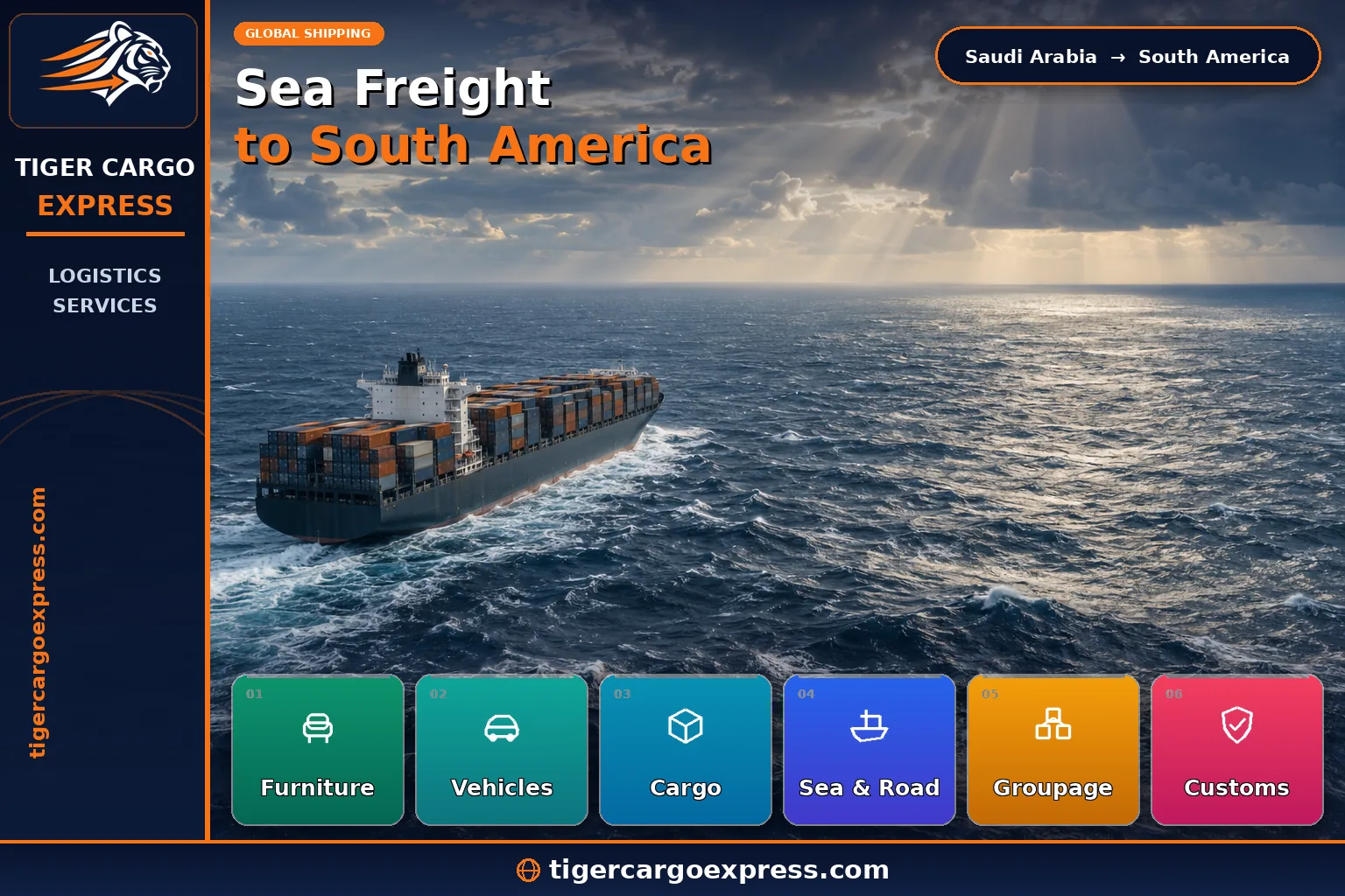 Sea freight from Saudi Arabia to South American ports across the Atlantic