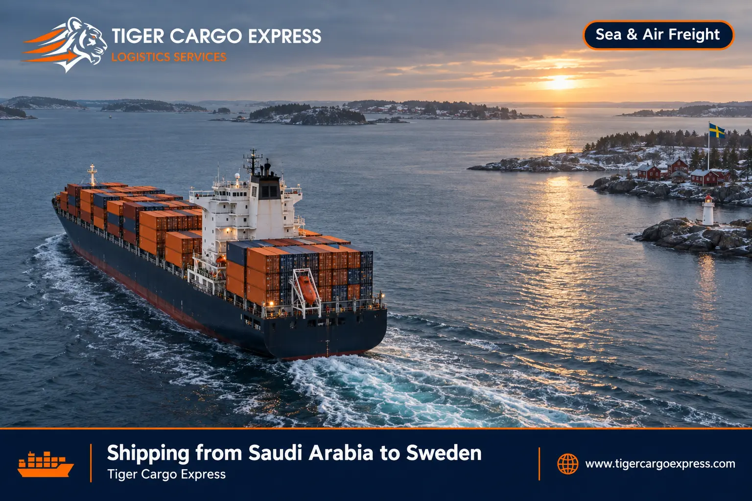 The sea route from Saudi Arabia to Sweden via Suez and the North Sea to Gothenburg