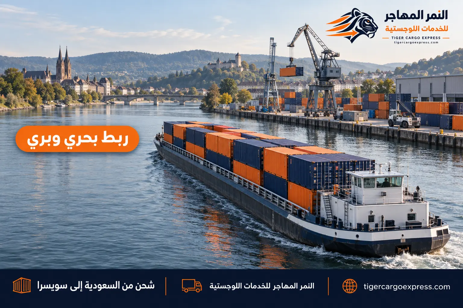 شاحنة حاويات في مسار الشاحنات عند مكتب حدودي سويسري في الجبل