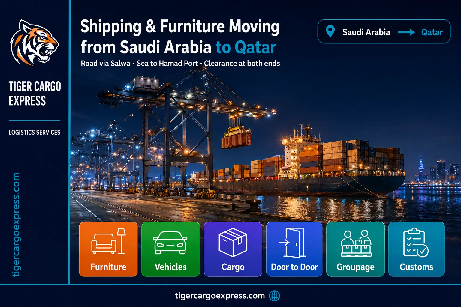 Shipping and Furniture Moving Company from Saudi Arabia to Qatar 0506688227 Direct Road Crossing in Closed Trailers