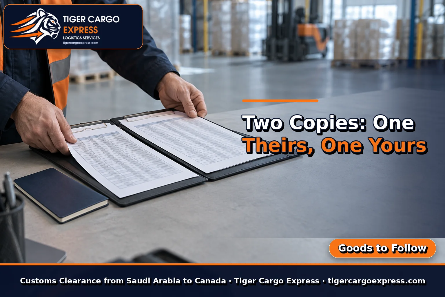 Two copies of the goods-to-follow list and clearance documents for shipping from Saudi Arabia to Canada