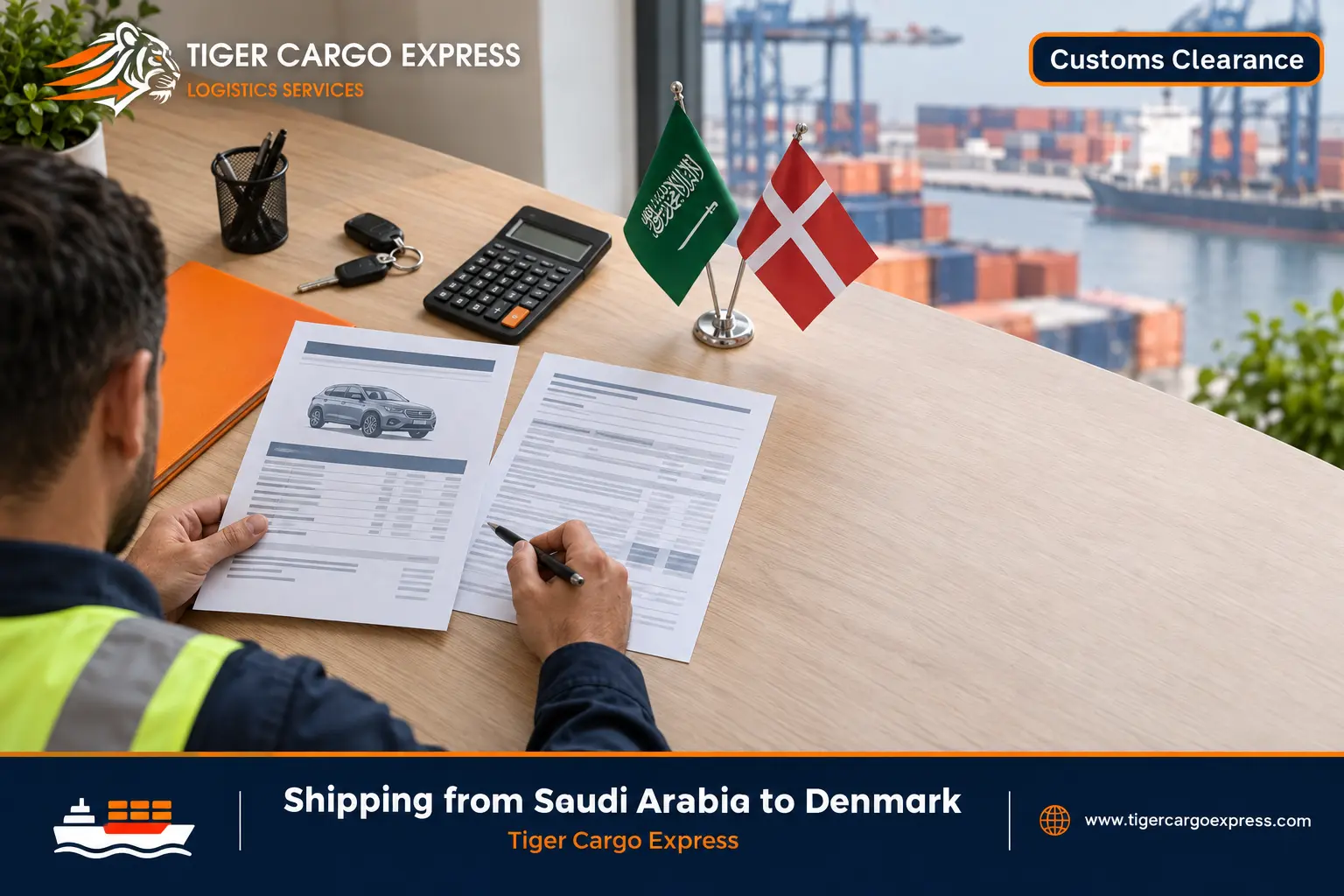 Documents required for shipping from Saudi Arabia to Denmark and the registration tax valuation
