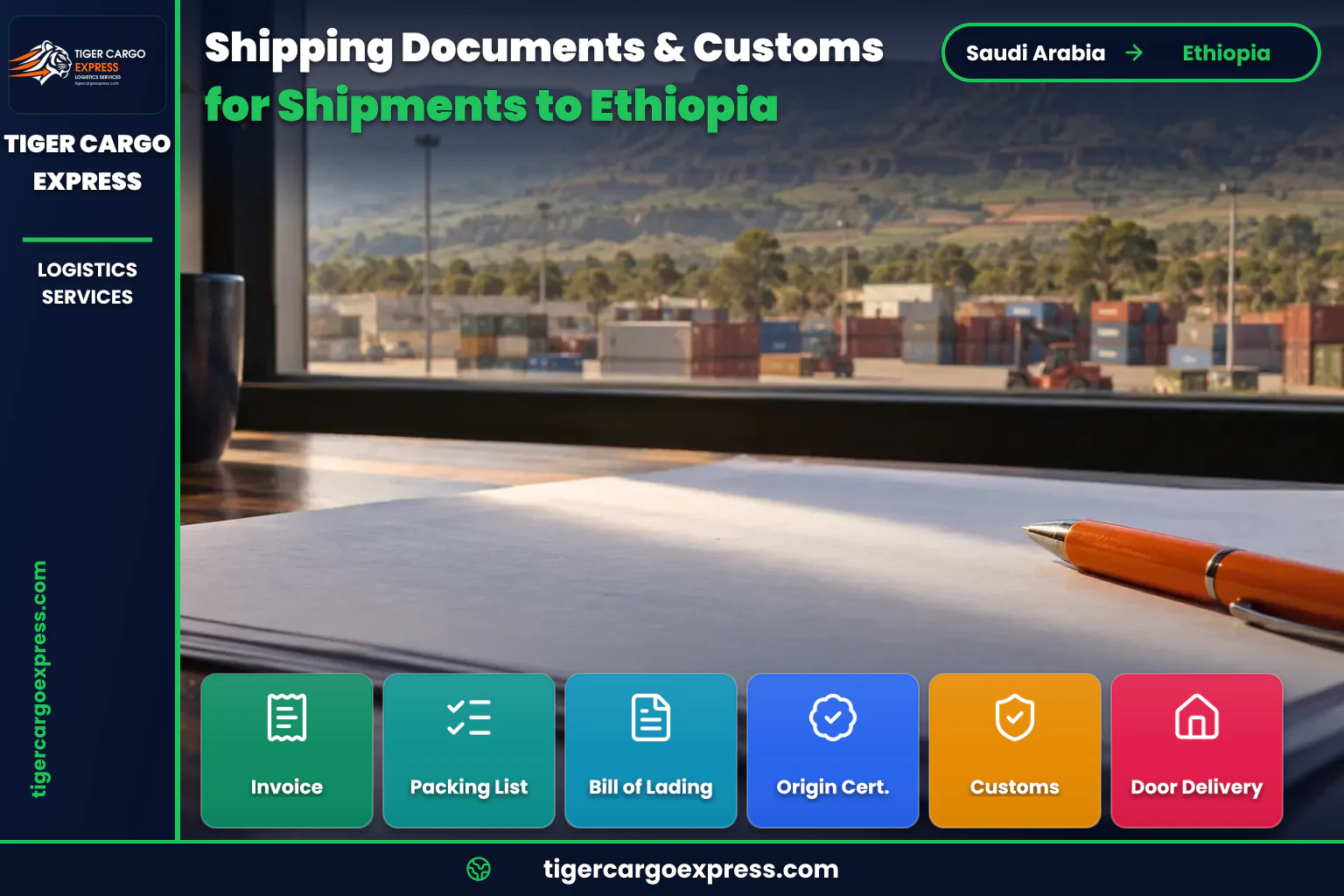 Transit and clearance documents for shipping from Saudi Arabia to Ethiopia