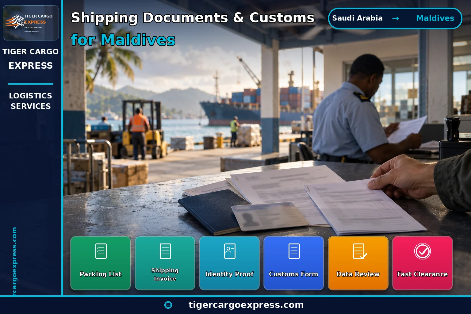 Customs clearance documents for shipping from Saudi Arabia to the Maldives with the release letter