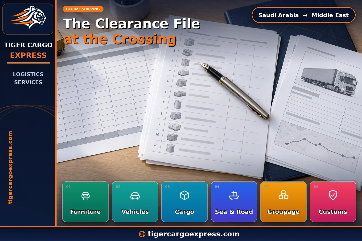 Clearance and manifest documents for overland freight from Saudi Arabia to the Middle East
