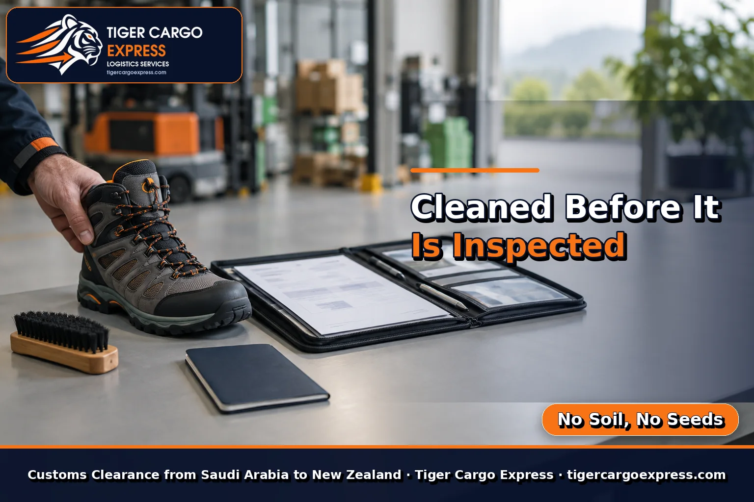 Clearance documents and a spotlessly clean boot for shipping from Saudi Arabia to New Zealand