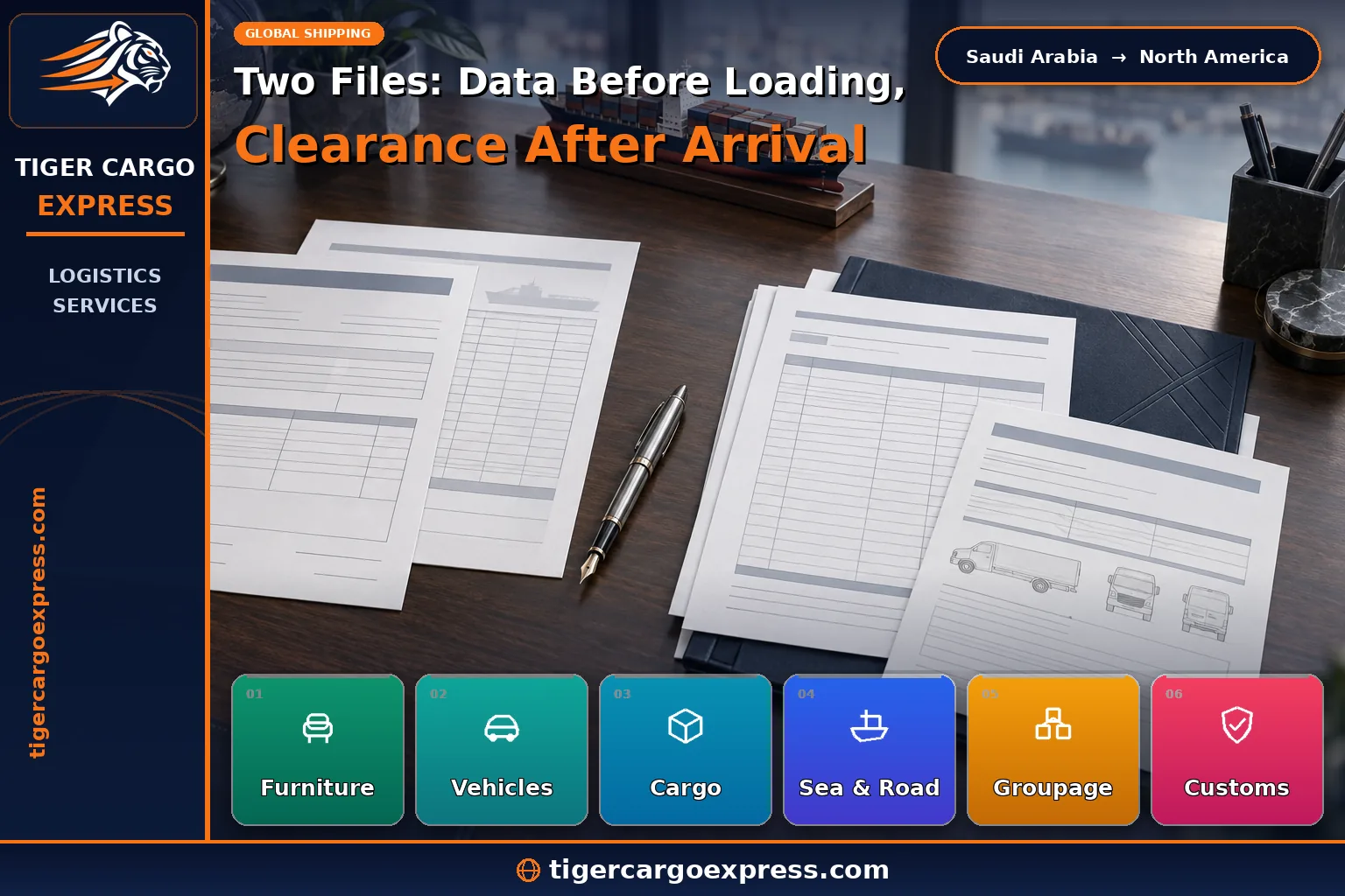 Clearance and advance filing documents for shipping from Saudi Arabia to North America