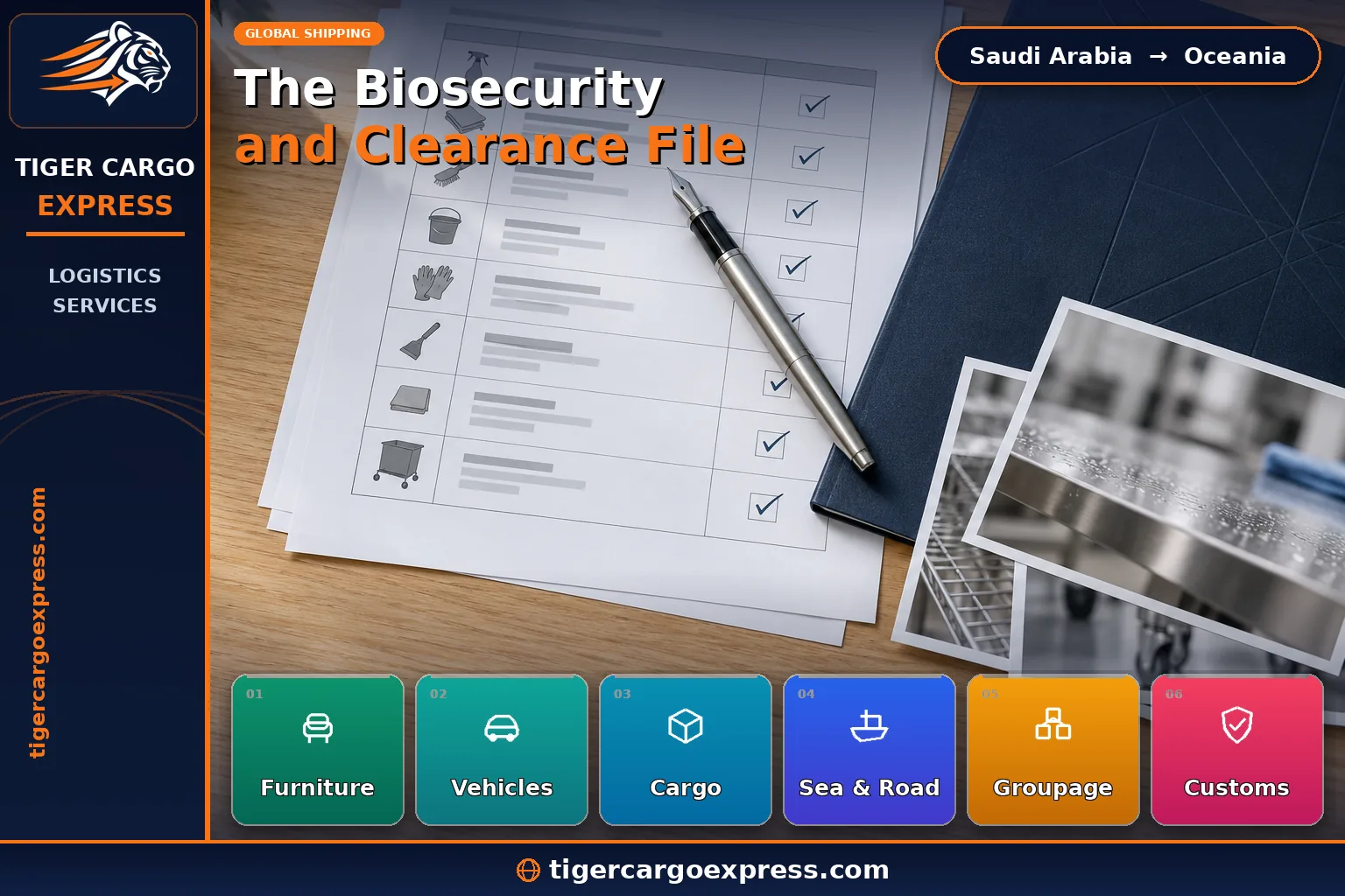 Clearance and biosecurity declaration documents for shipping from Saudi Arabia to Oceania