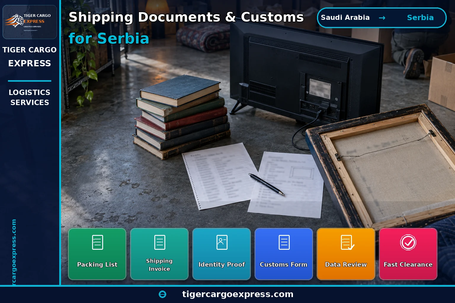 Transit and clearance documents for shipping from Saudi Arabia to Serbia