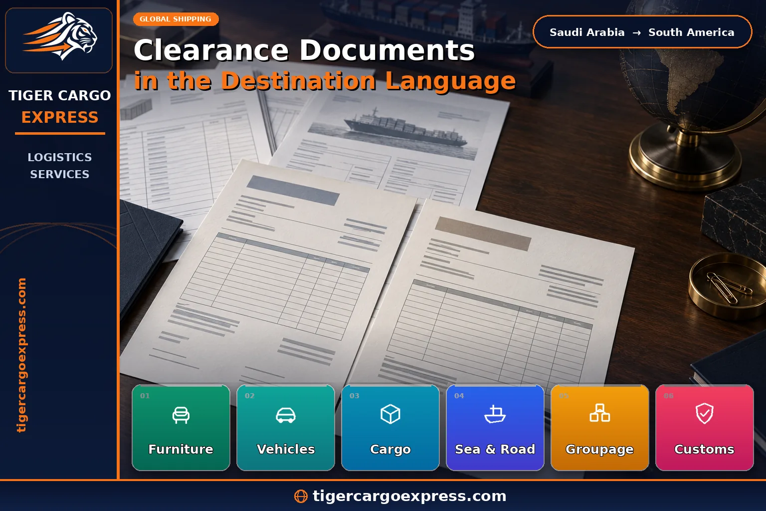 Customs clearance documents for shipping from Saudi Arabia to South American countries