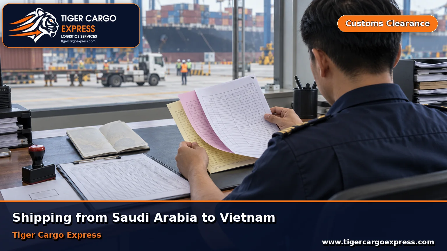 The arrival declaration form and a multi-copy carbon set for shipping from Saudi Arabia to Vietnam