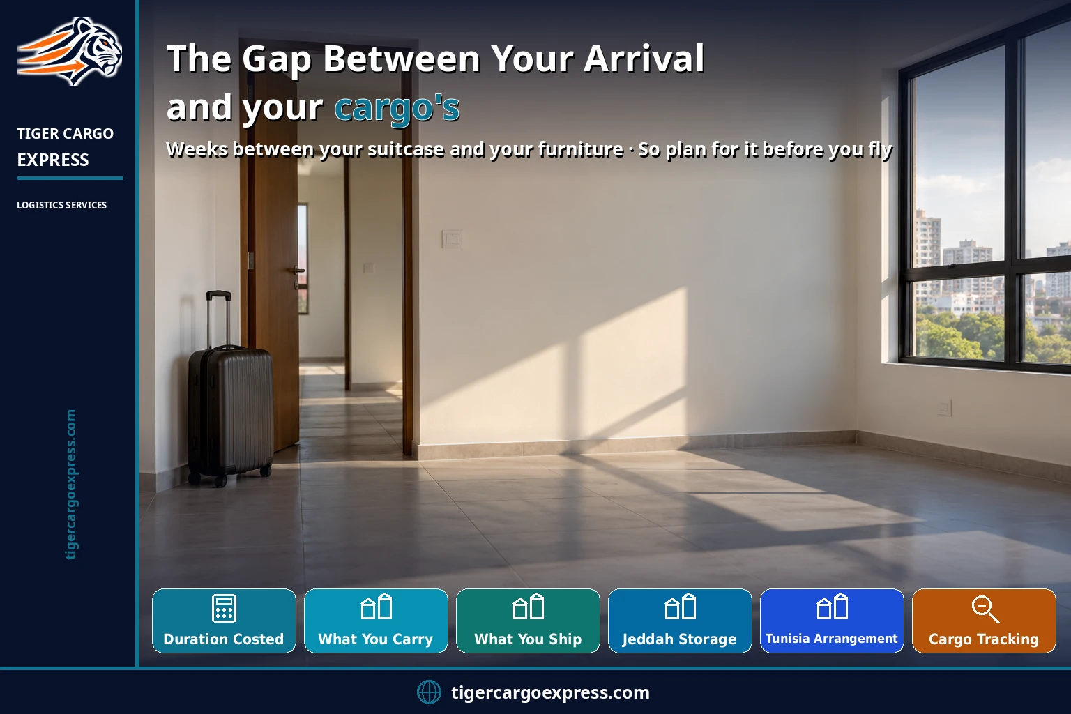 The gap between your arrival and your cargo's when shipping from Jeddah to Tunisia