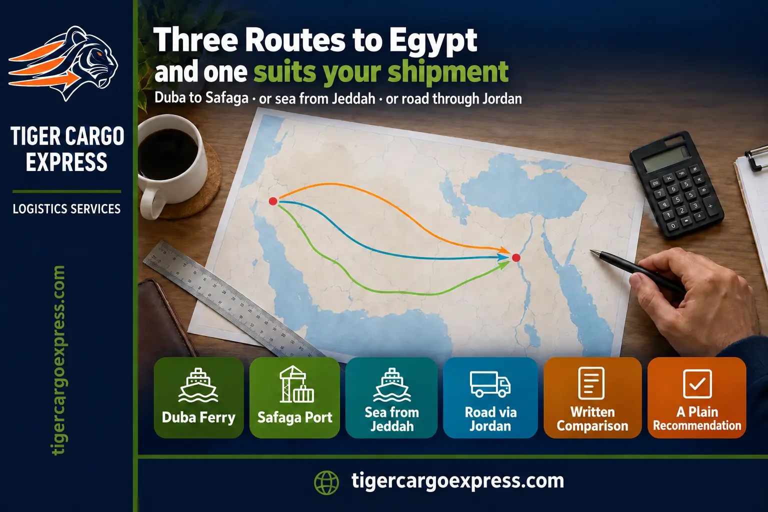 Three routes to Egypt — the Duba ferry, sea from Jeddah, or road through Jordan
